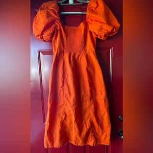 Banana Republic Orange Cotton-Linen Puff-Sleeve Dress. Size 8